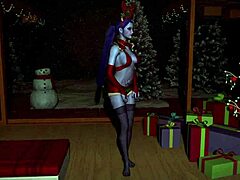 Sultry widow dances sensually in bedroom on Christmas