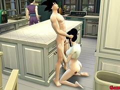 Chichi的丈夫在厨房里被她的儿子操屁股时工作