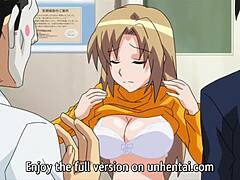 动漫医生在配偶面前抚摸成熟女人的乳房,并有明确的字幕