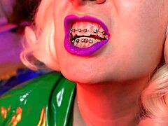 Asmr closeup of blonde MILF Arya's lips seducing in a slow and sensual manner